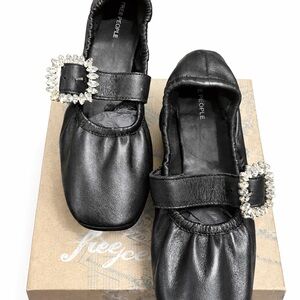 Free People Black Flats with Sparkling Buckle